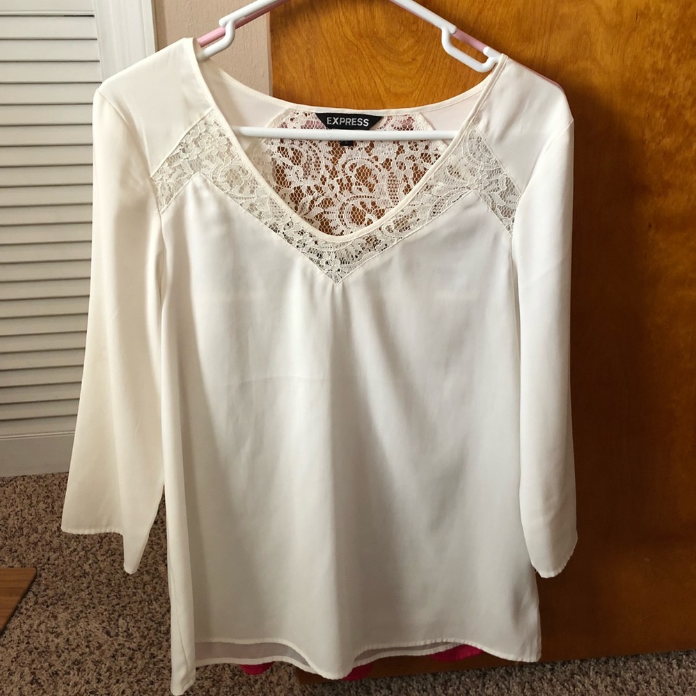 Small Soft Cream Lace Shirt, Express